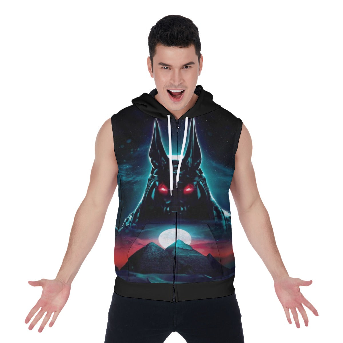 Egyptian God Anubis Men's Zipper-Up Sleeveless Hoodie