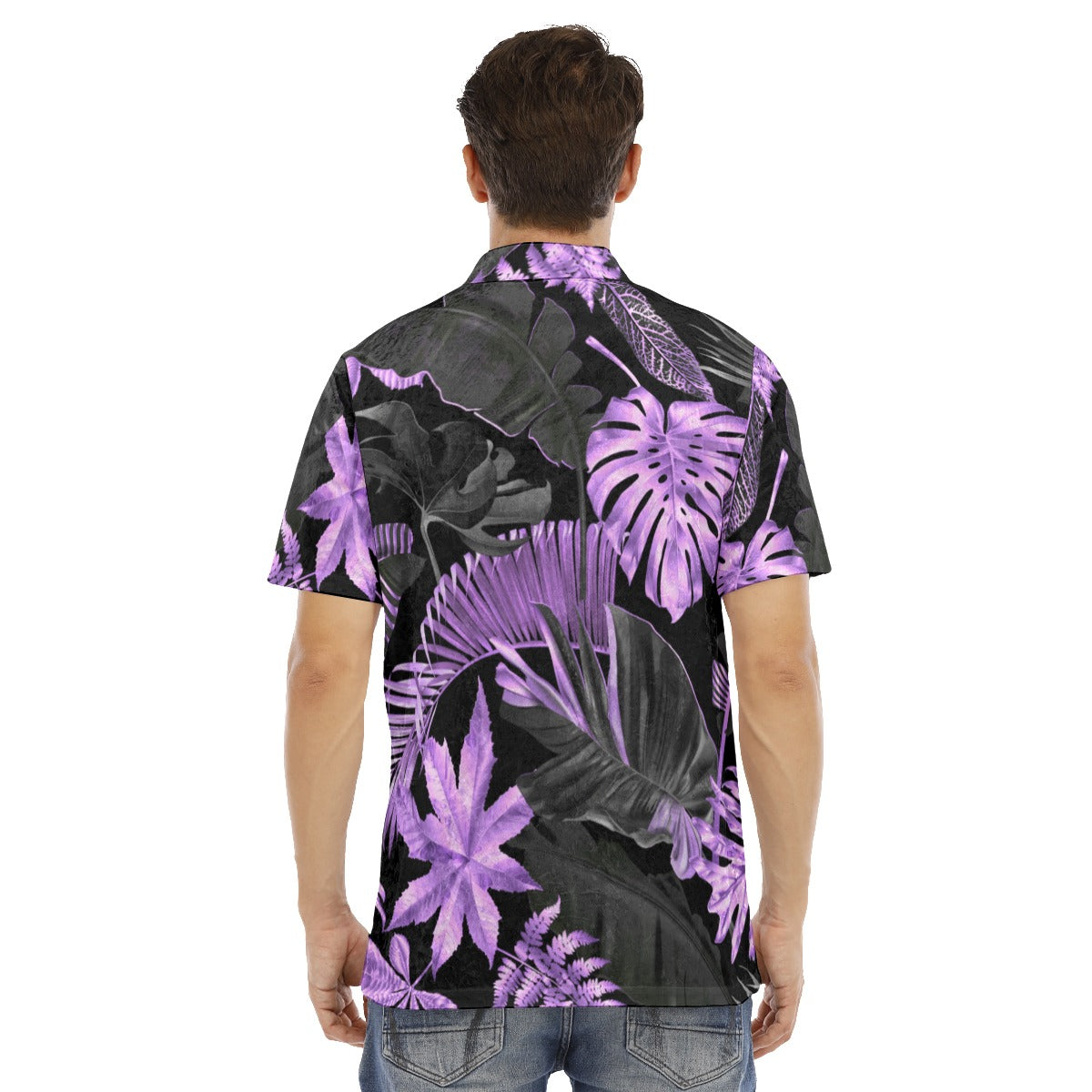 Purple & Black Tropical Leaves Men's Polo Shirt | Velvet