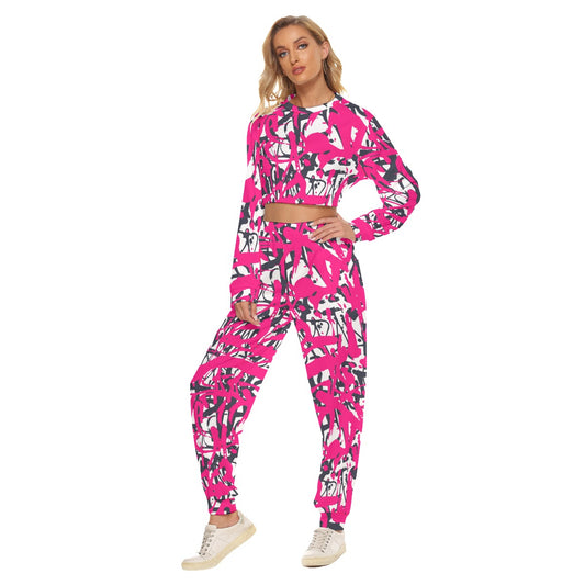 Graffiti Style Women's Crop Sweatshirt Suit