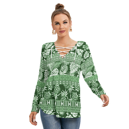 Hawaiian Style Women's Long Sleeve Neckline Tie Sweatshirt