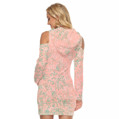 Peach Cute Flower Hooded Tight Dress