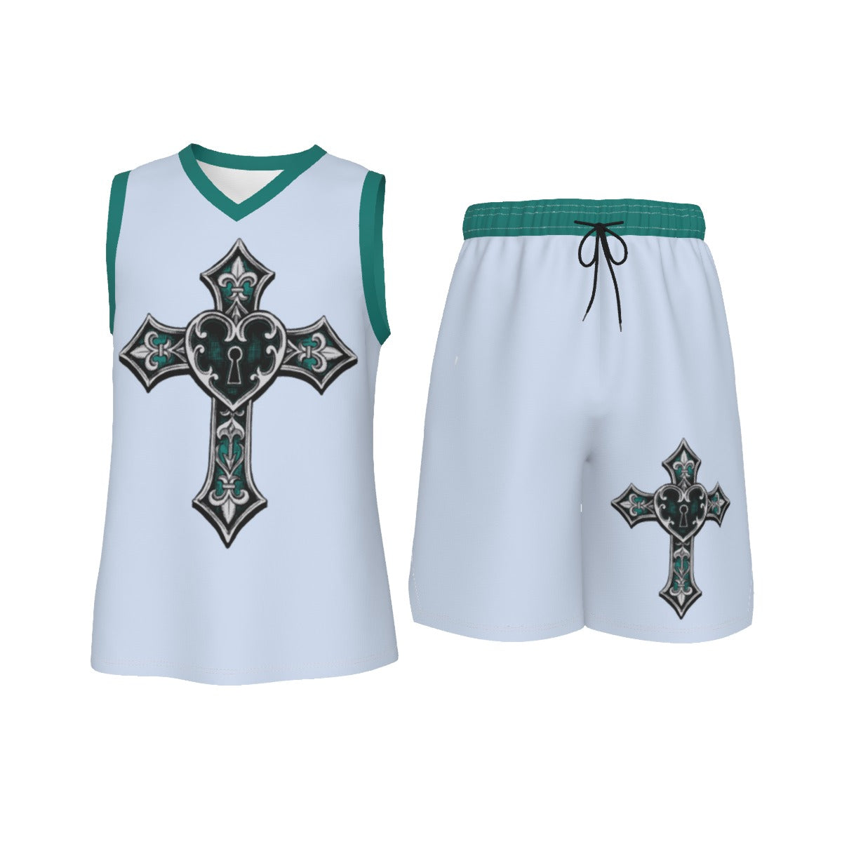 Heart & Cross Men's V Neck Basketball Suit