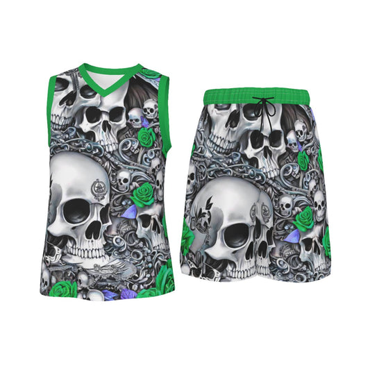 Skulls and Roses Men's V Neck Basketball Suit