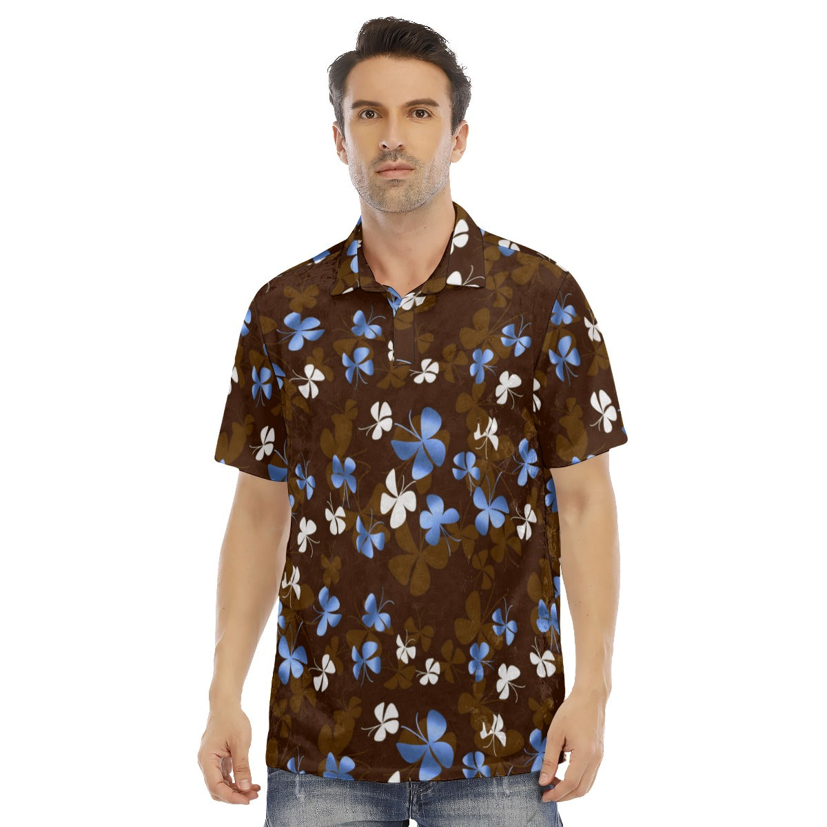 Blue & White Butterfly Men's Polo Shirt | Velvet