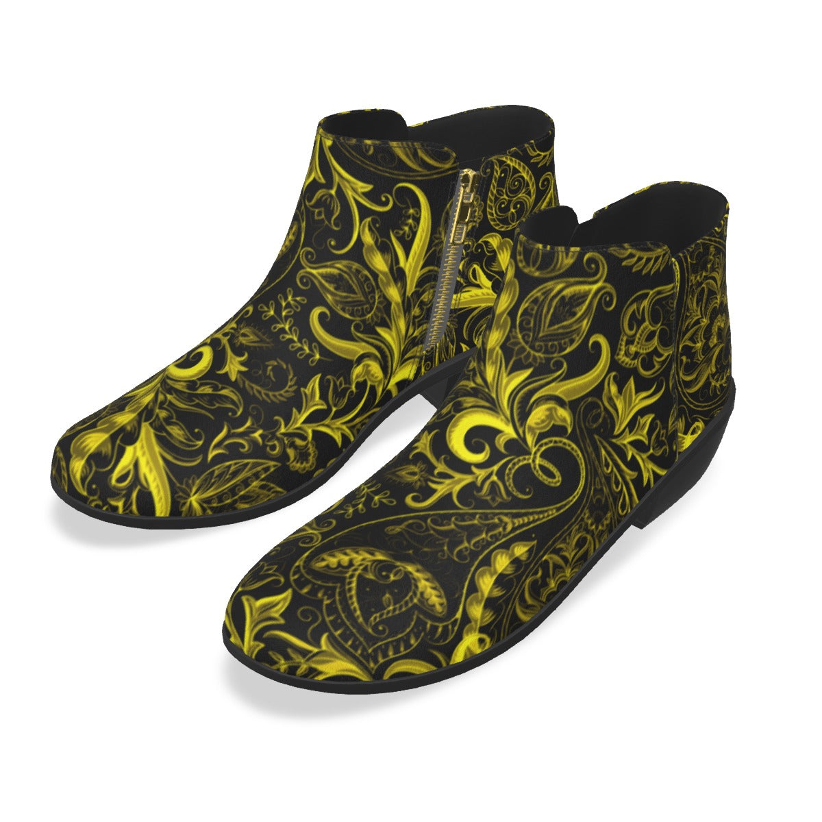 Cute Flowers Black & Yellow Men's Fashion Boots