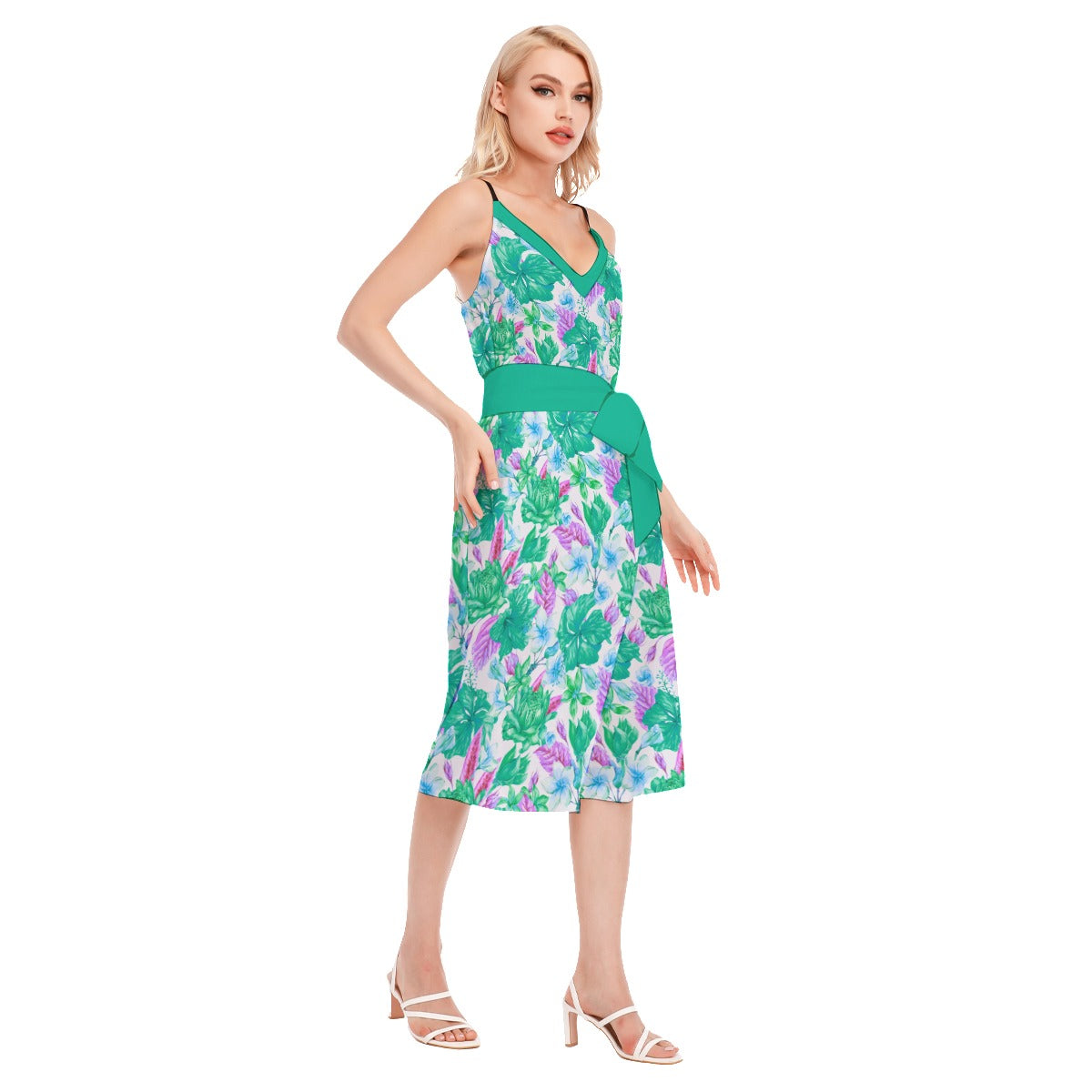 Her Tropical Women's V-neck Cami Dress With Waist Band