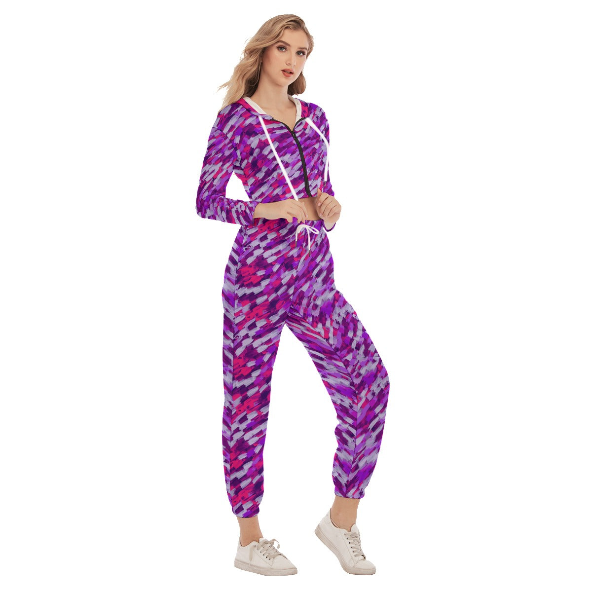 Colorful Women's Crop Hoodie Sports Sets