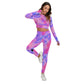 Colorful Abstract Women's Sport Set With Backless Top And Leggings