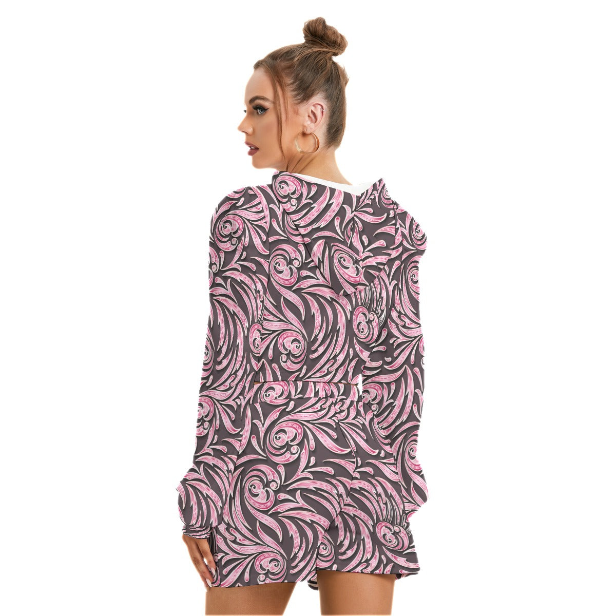 Pink Swirls Women's Mirco Fleece Hoodie And Shorts Set