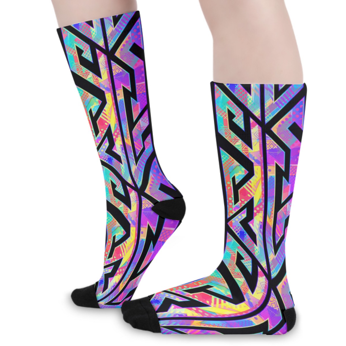 Rainbow Geometric Long Socks