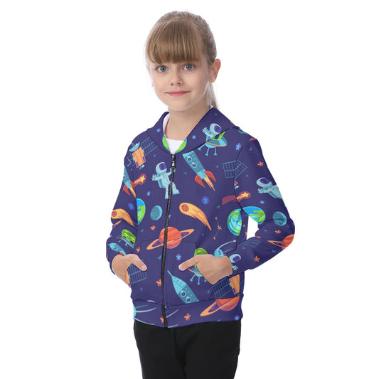 Kid's Astronauts Zip-up Hoodie With Patch Pocket