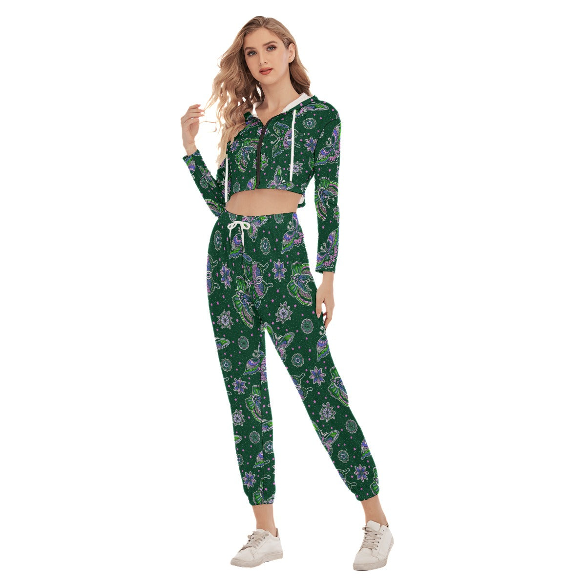 Butterflies Women's Crop Hoodie Sports Sets