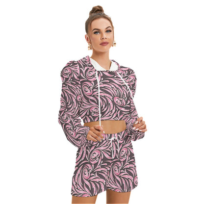 Pink Swirls Women's Mirco Fleece Hoodie And Shorts Set