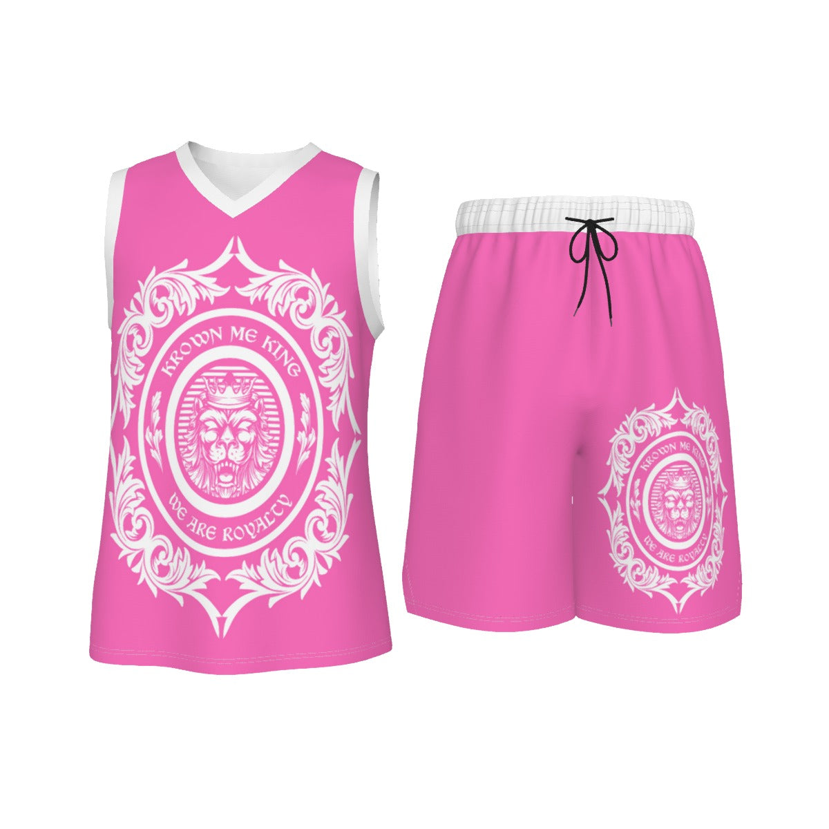 Pink & White  We Are Royalty Men's V Neck Basketball Suit