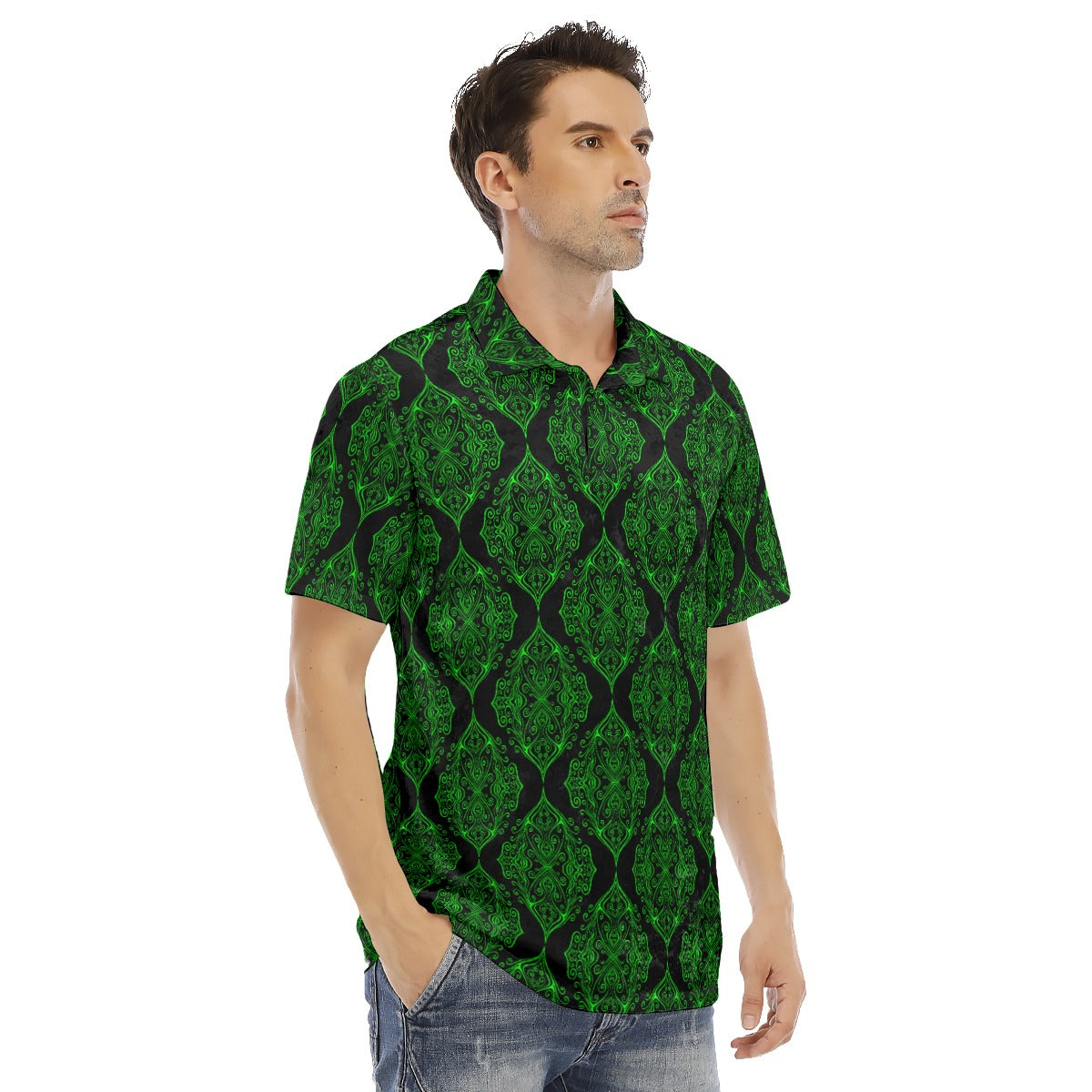 Ottoman Ethnic Black & Green Men's Polo Shirt | Velvet