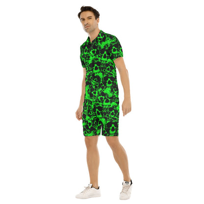 Men's Green Skull Gang Short Sleeve Shirt Sets