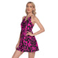 Pink Europe Forest Leaves Women's Round Neck Above Knee Dress