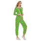 Green & Pink Lightning Strikes Women's Crop Hoodie Sports Sets