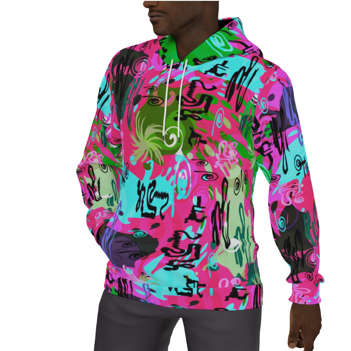 Colorful Abstract Ethnic Graffiti Style Men's Thicken Pullover Hoodie