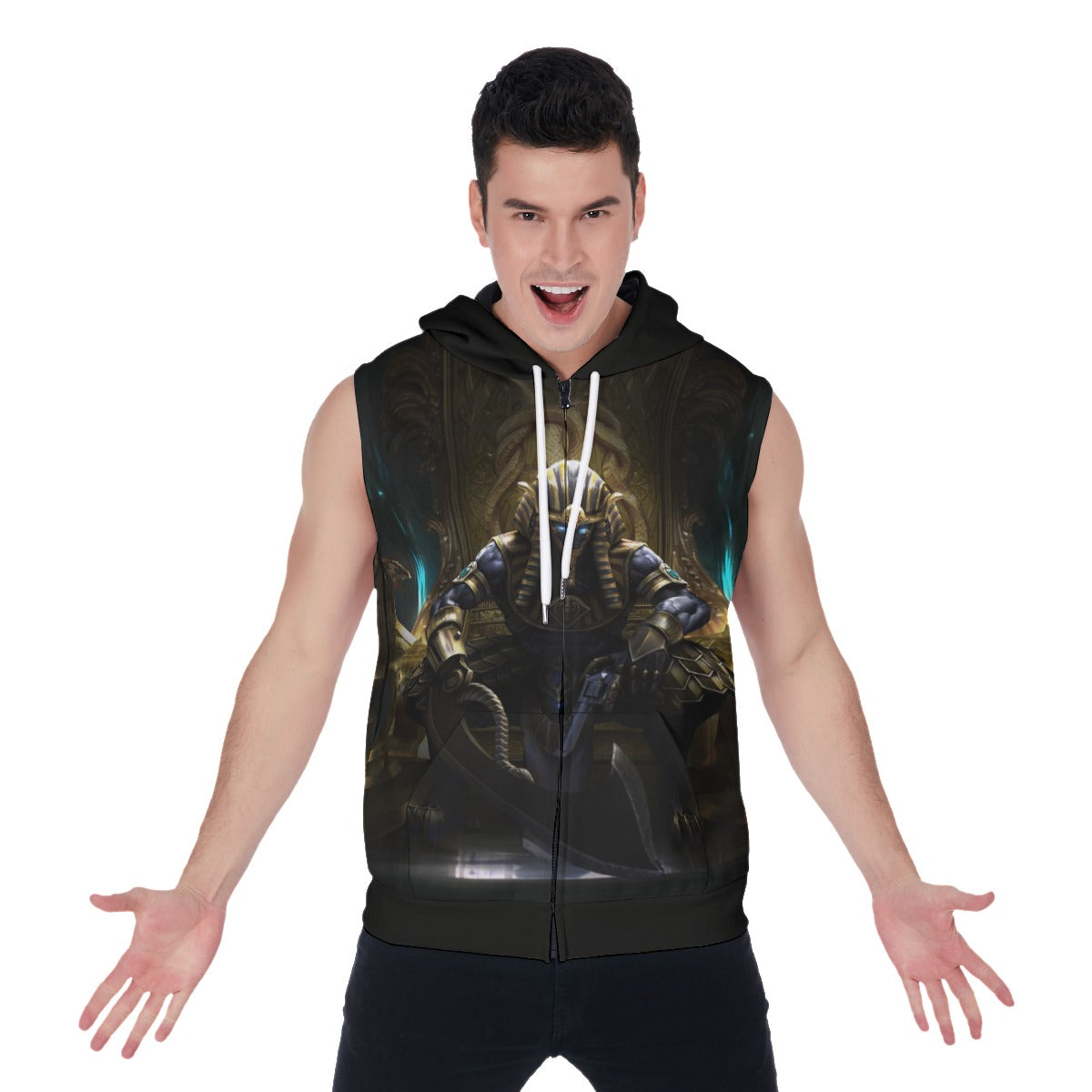 Egyptian Pharaoh Men's Zipper-Up Sleeveless Hoodie