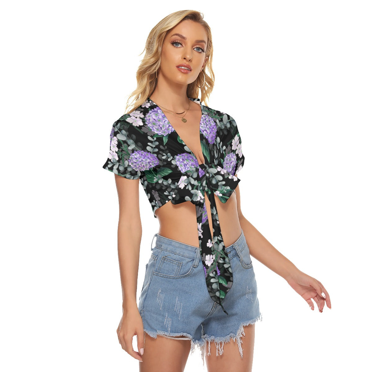 Purple Hydrangea Flowers Women's Bandage Crop Top