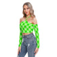 Green With White Flowers Women's Plaid Halter Lace-up Top