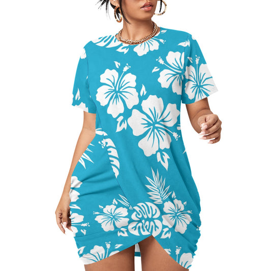 Blue Aloha Women’s Stacked Hem Dress With Short Sleeve （Plus Size）