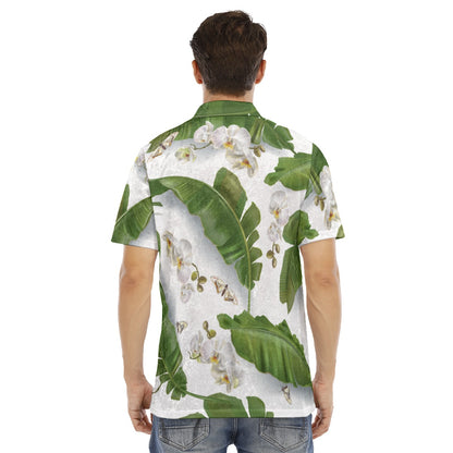 Banana Leaves & Orchids Men's Polo Shirt | Velvet