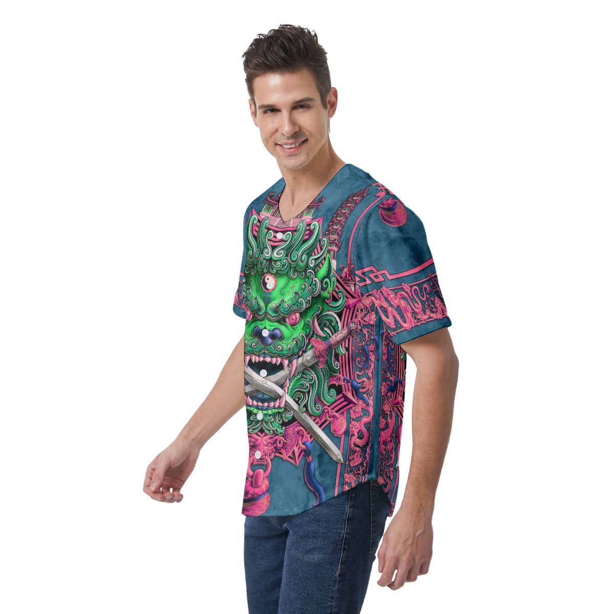 Men's Chinese Dragon Short Sleeve Baseball Jersey