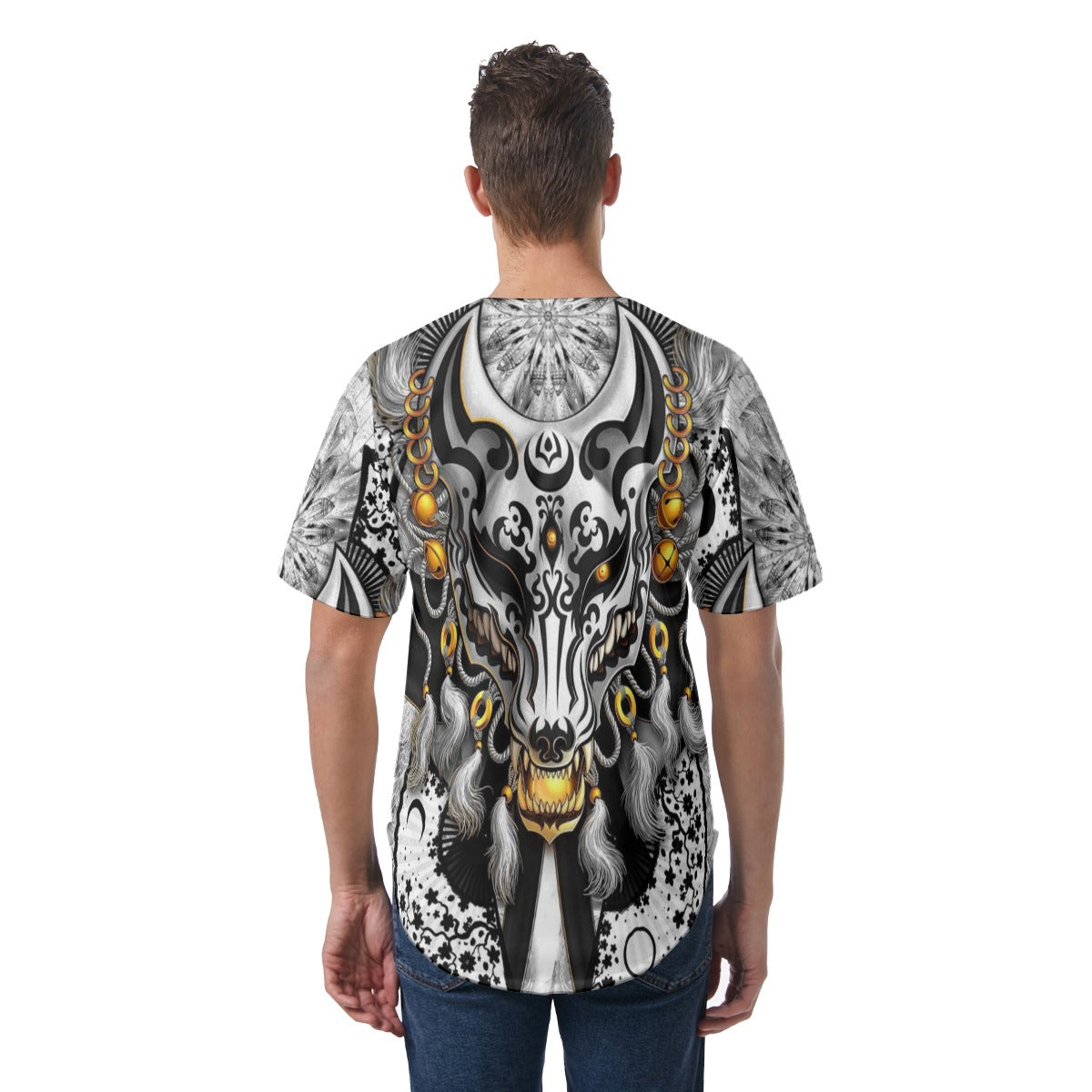 Men's Chinese Wolf Short Sleeve Baseball Jersey