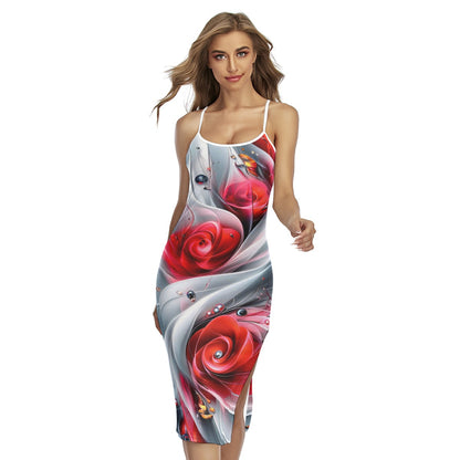 Women's Beautiful Roses Back Cross Cami Dress