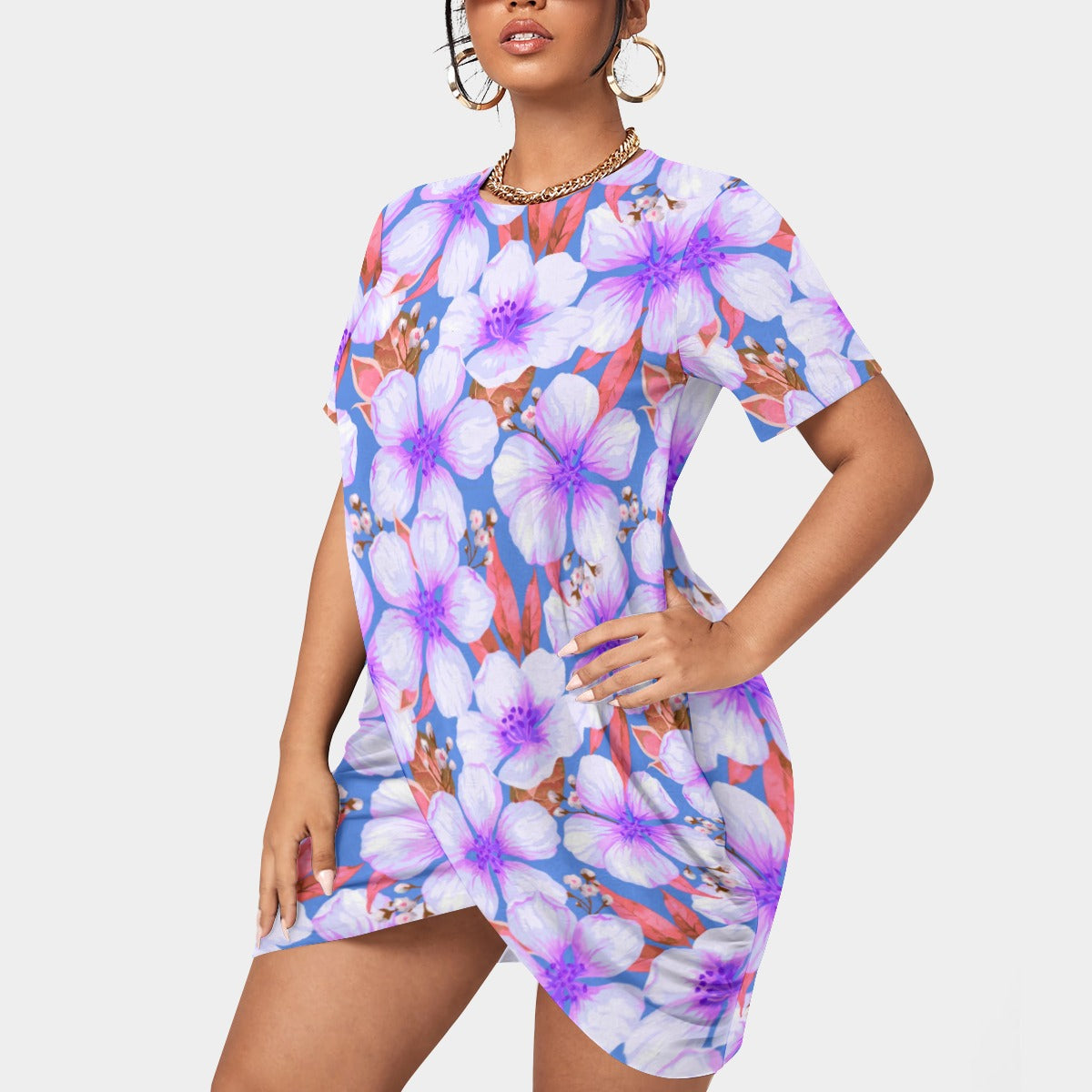 Women’s Tropic Vibes Stacked Hem Dress With Short Sleeve（Plus Size)