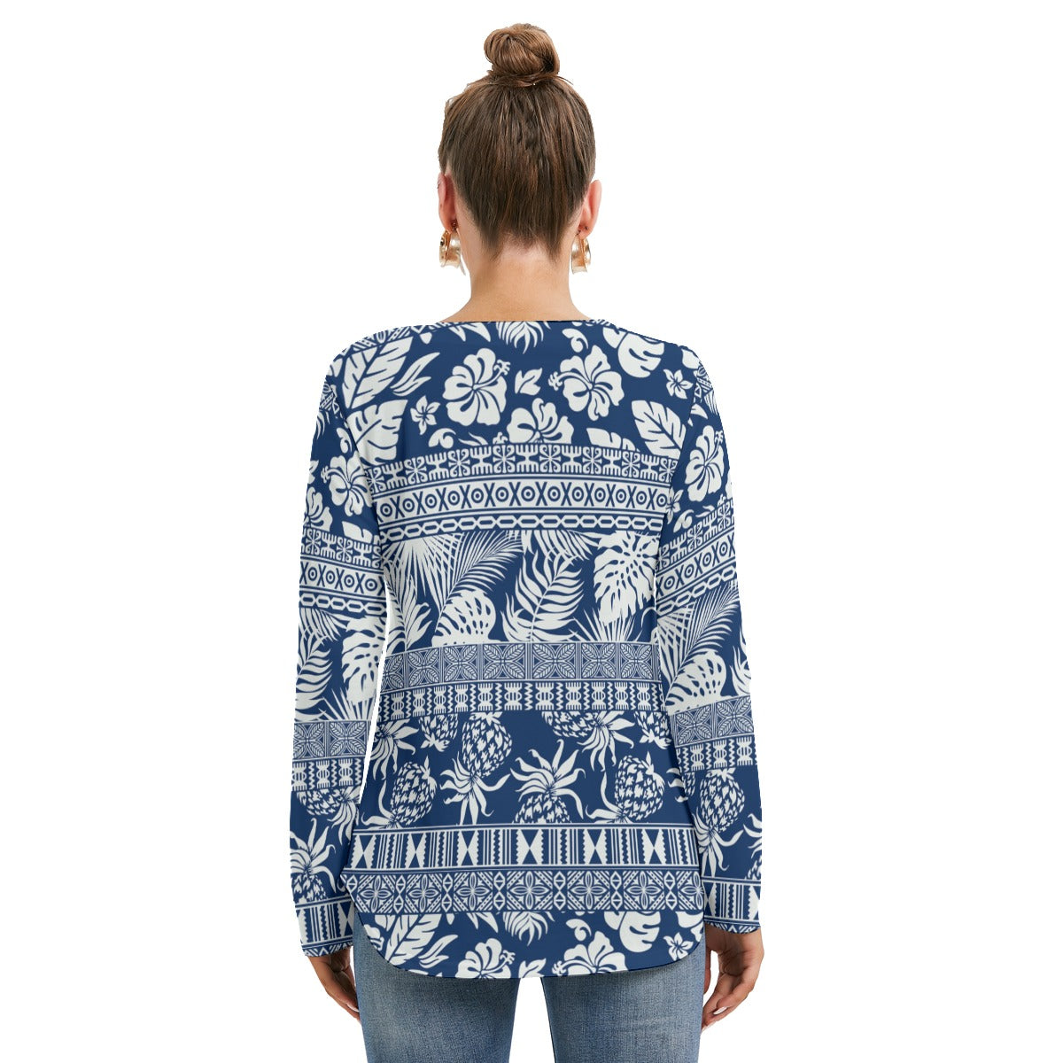 Hawaiian Style Women's Long Sleeve Neckline Tie Sweatshirt