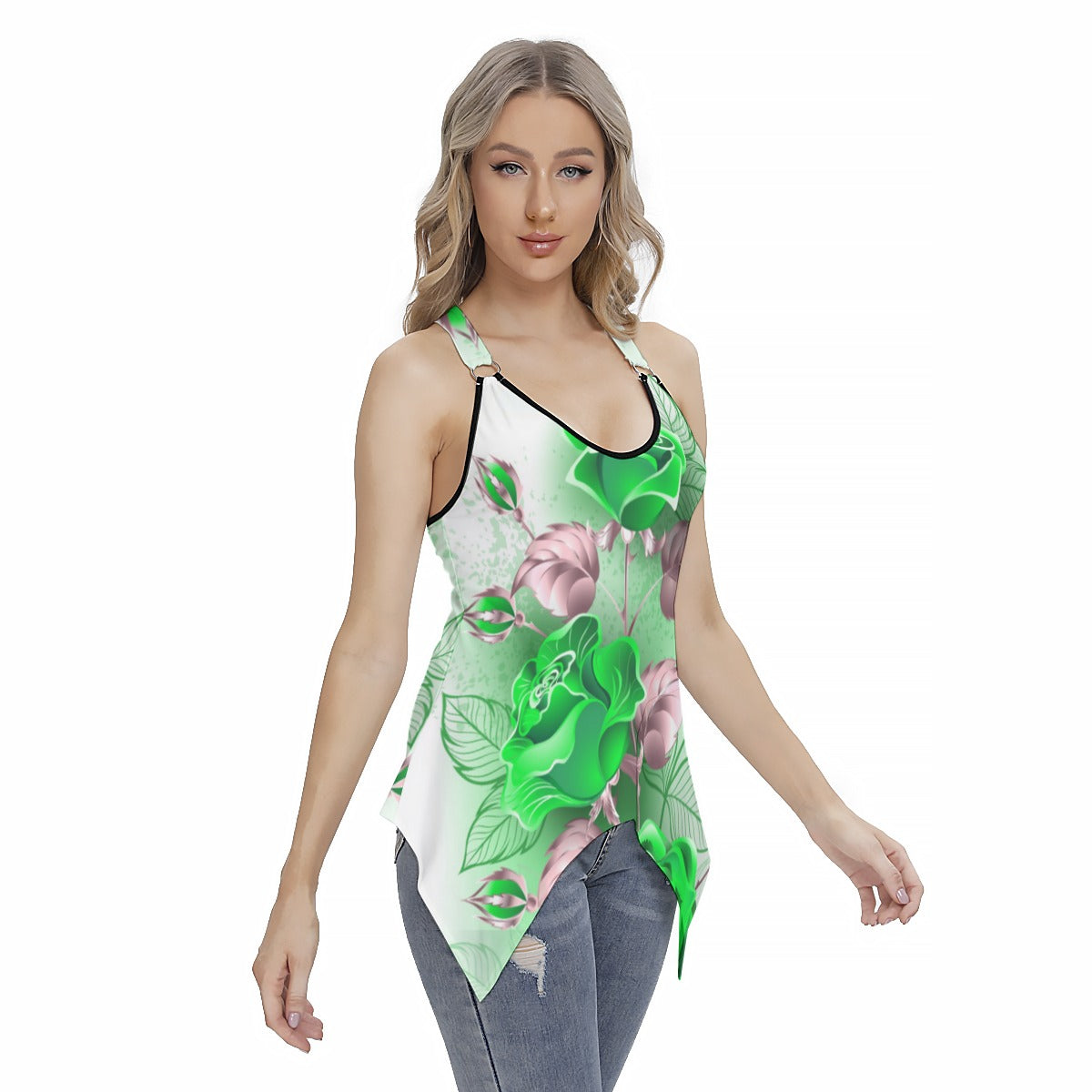 Green Roses Women's Skinny Sport Tank Top