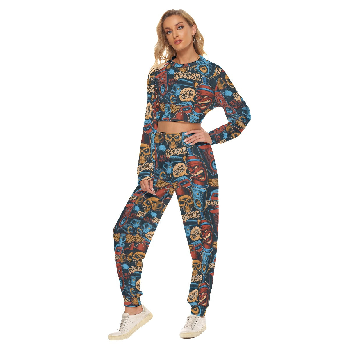 Graffiti Style Women's Crop Sweatshirt Suit