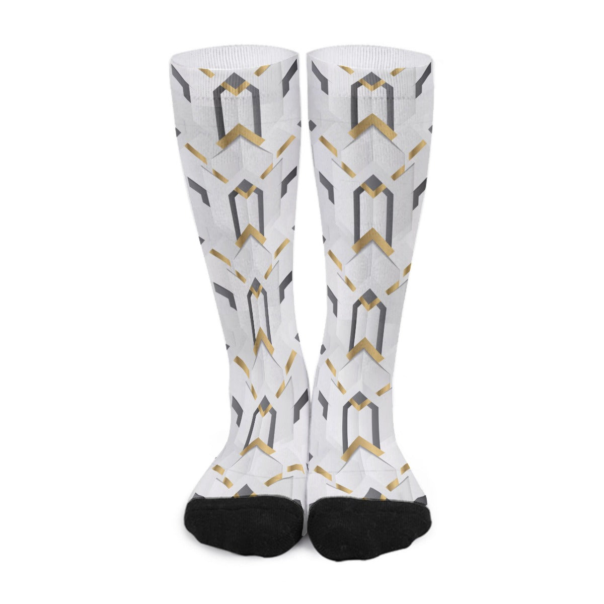 White Abstract Geometric Long Socks