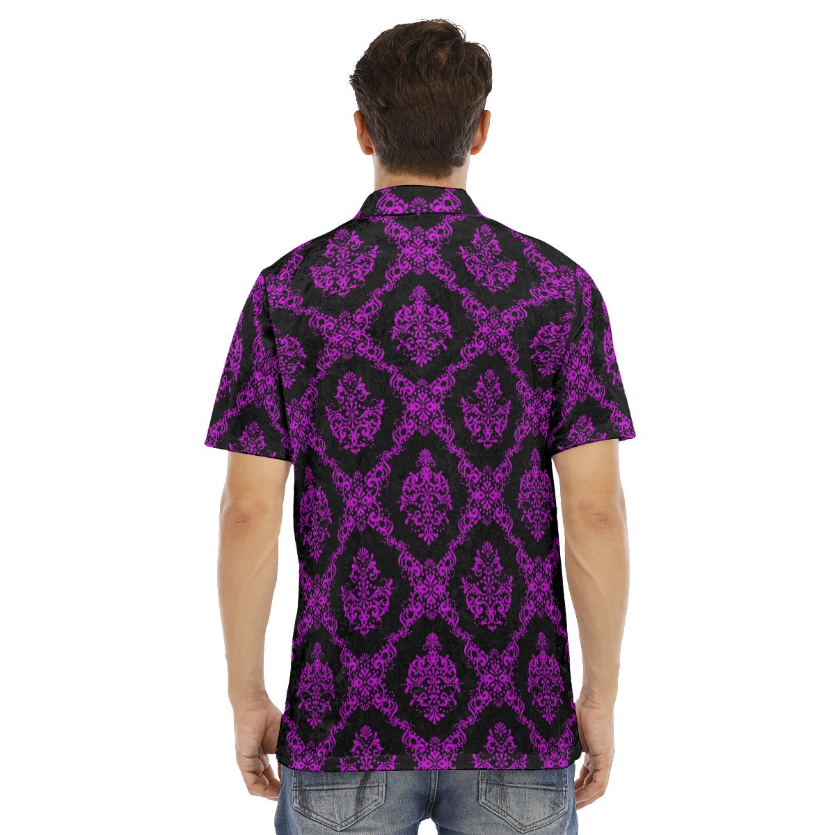 Purple & Black Ethnic Men's Polo Shirt | Velvet