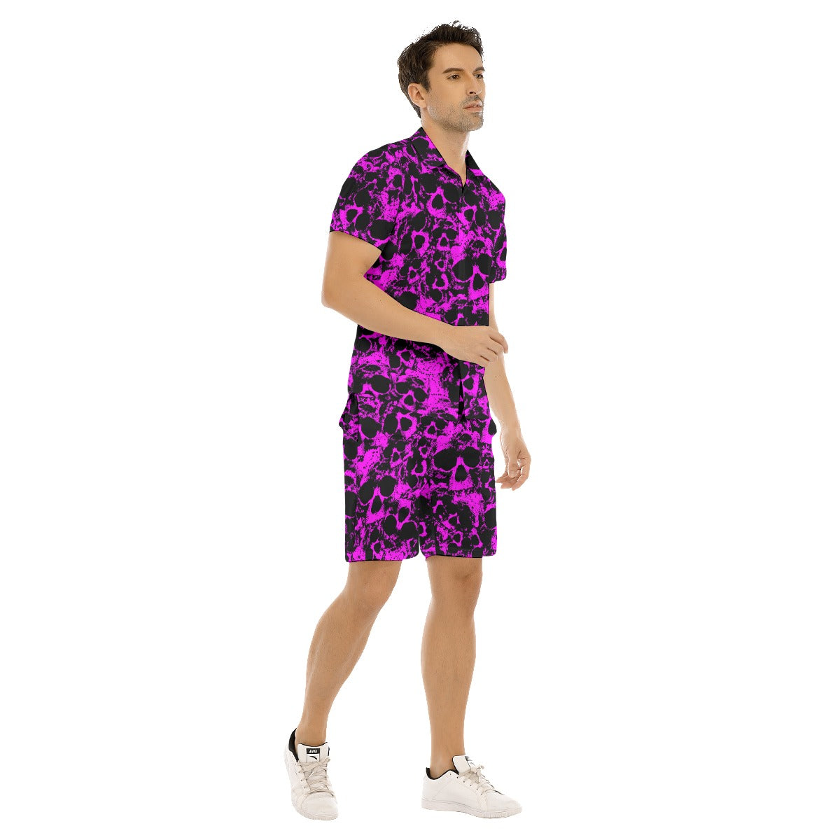 Men's Purple Skull Gang Short Sleeve Shirt Sets