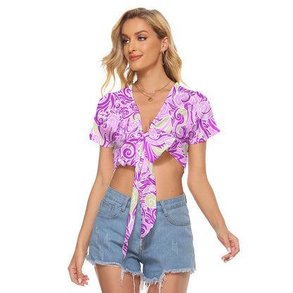 Pink & Green Swirls Women's Bandage Crop Top