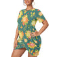 Cute Roses Women’s Stacked Hem Dress With Short Sleeve （Plus Size）
