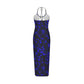 Blue With Black Tropical Flowers Women's Sexy Hollow Cami Dress