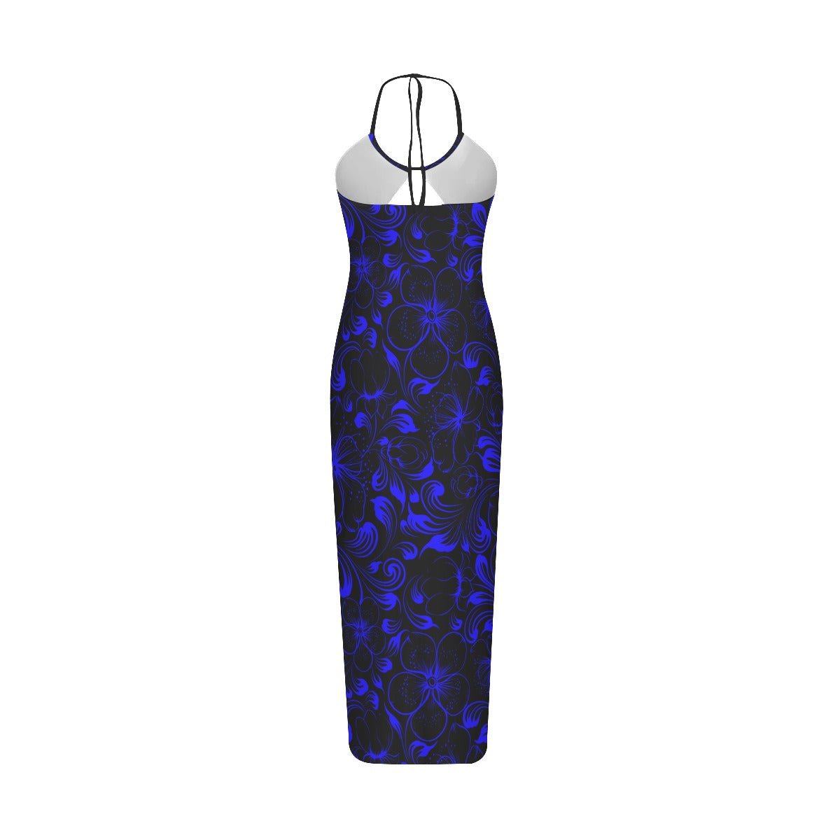 Blue With Black Tropical Flowers Women's Sexy Hollow Cami Dress