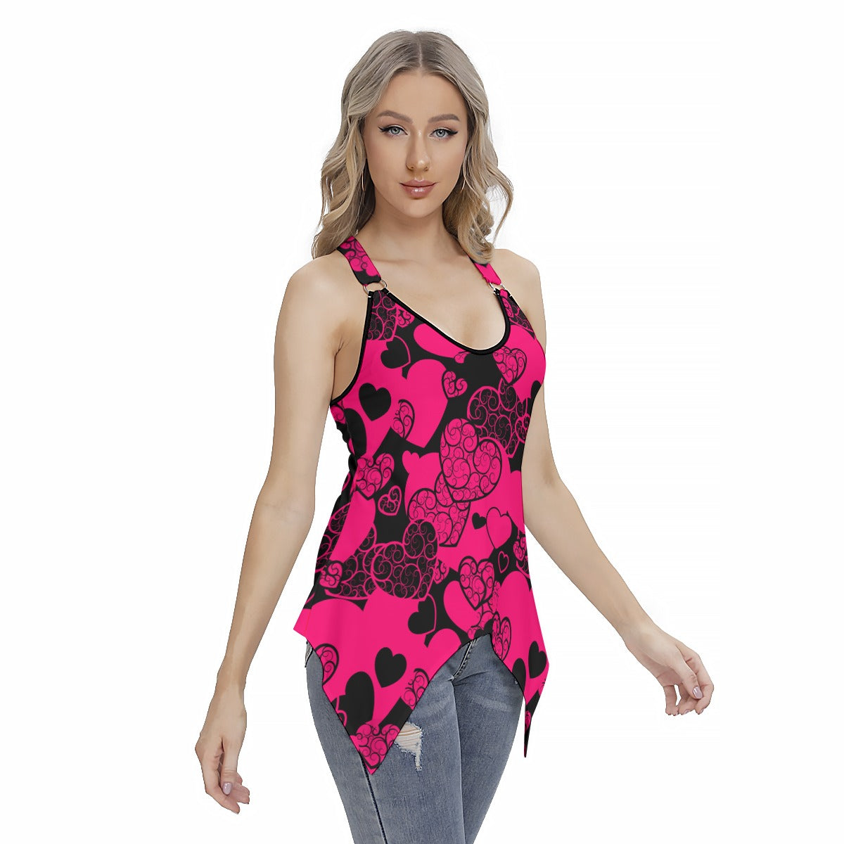 Pink & Black Hearts Women's Skinny Sport Tank Top