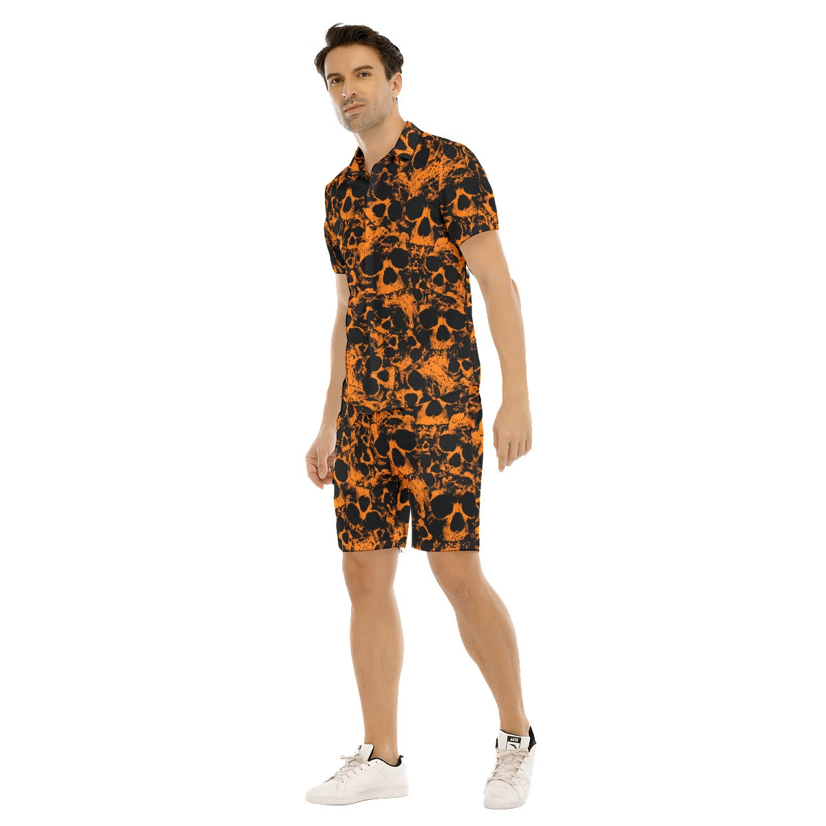 Men's Orange Skull Gang Short Sleeve Shirt Sets