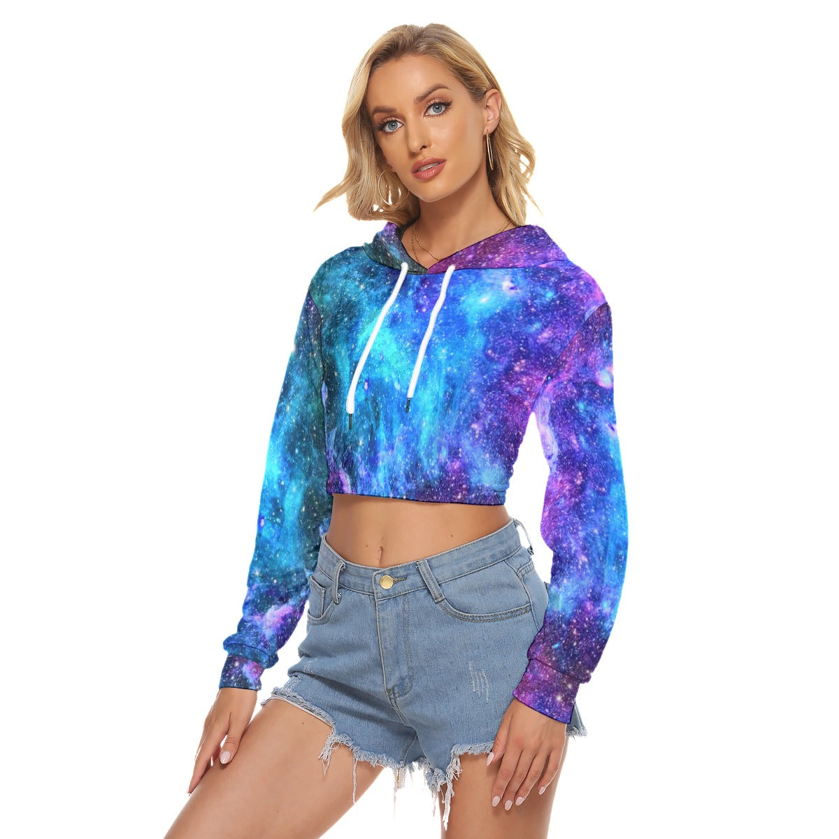 Women's Galaxy Crop Top Hoodie|Velvet