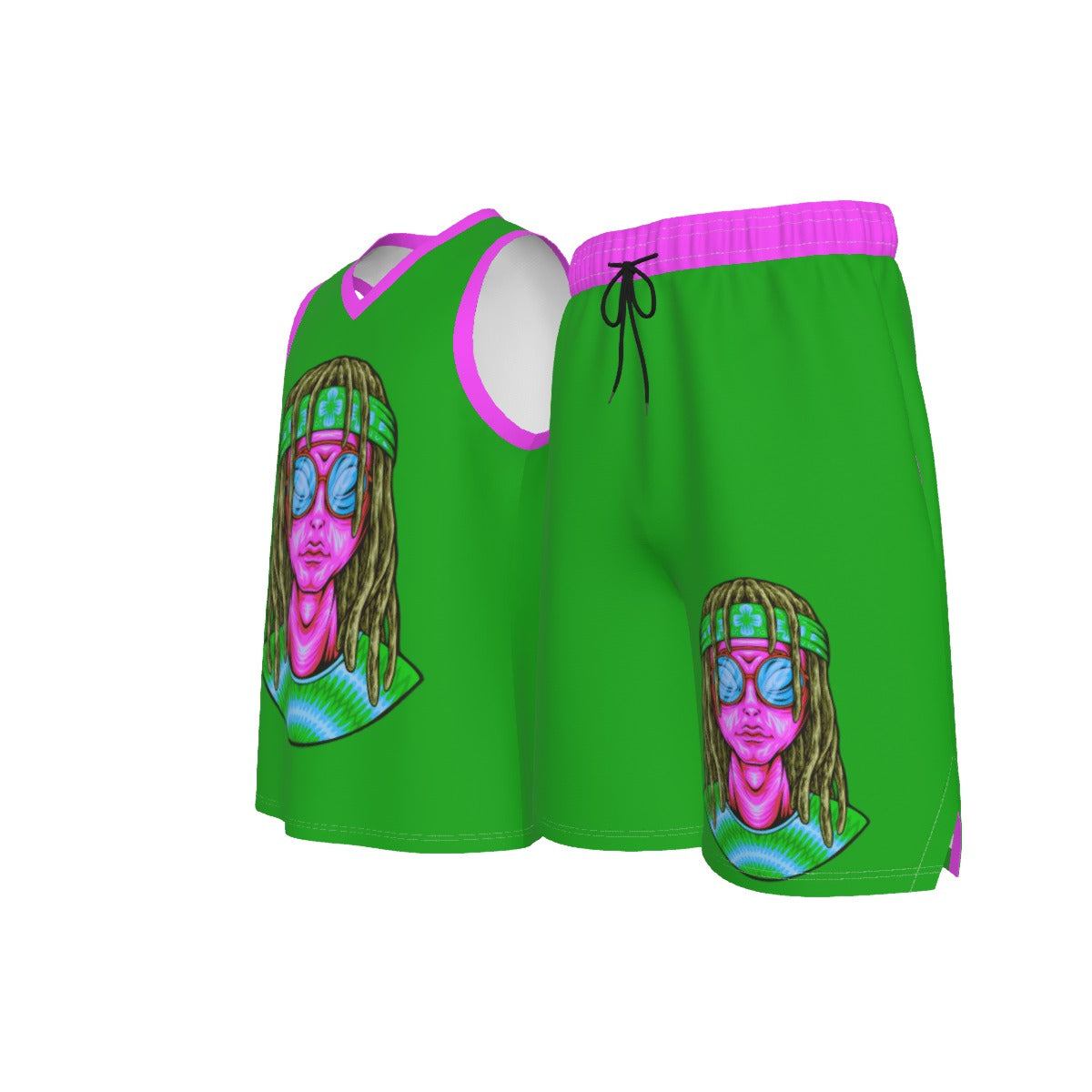 Psychedelic Alien With Dreads Men's V Neck Basketball Suit