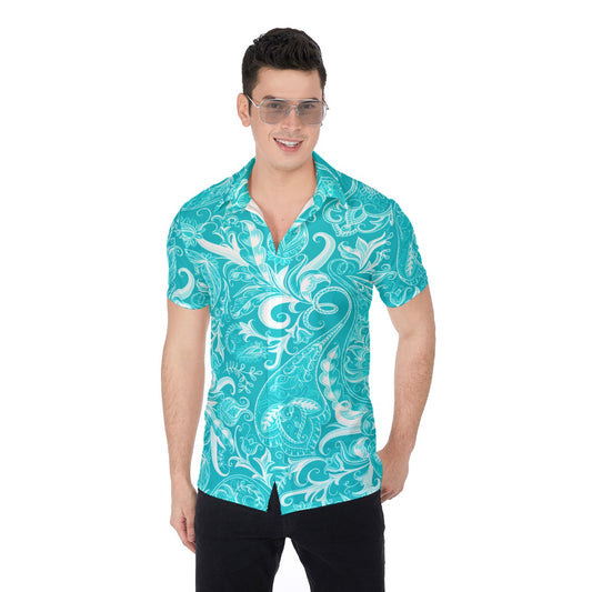 Cute Flowers Teal & White Men's Button Up Shirt