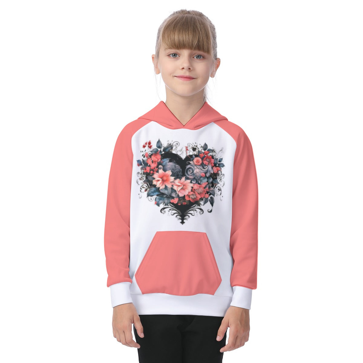 Kid's Gothic Hearts Raglan Pullover Hoodie