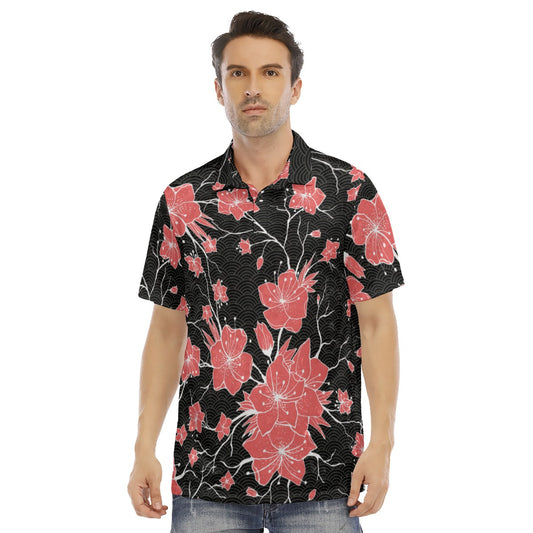 Japanese Style Flowers Men's Polo Shirt | Velvet