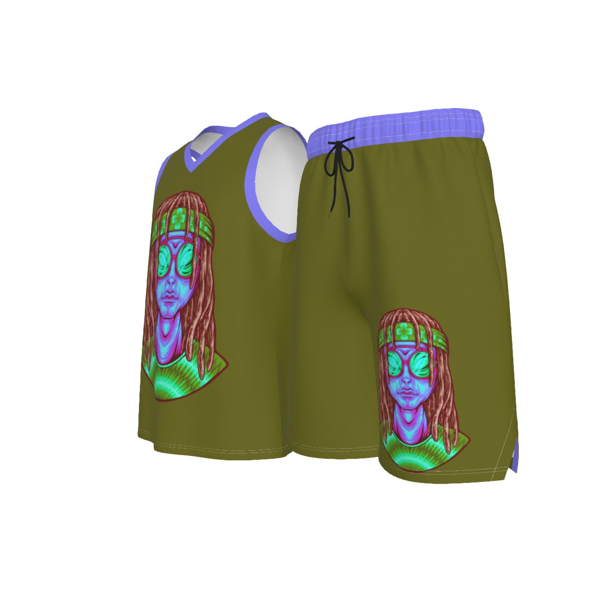 Psychedelic Alien With Dreads Men's V Neck Basketball Suit